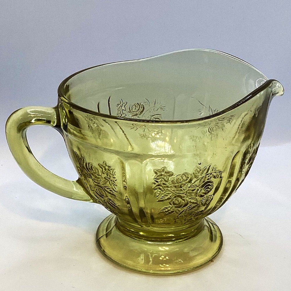Sharon Amber Yellow Rose Footed Creamer by Federal Glass